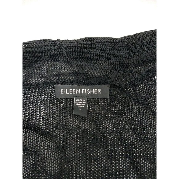 Eileen Fisher Sweater L Black Linen Blend Shrug Wrap Loose Knit Open Cardigan - Picture 4 of 8